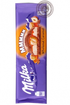 Молочный шоколад "Milka" с цельным фундуком и карамелью 300г